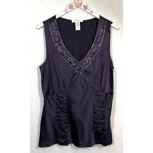 Vintage Nine West 100% silk dark blue v neck sleeveless top whimsygoth